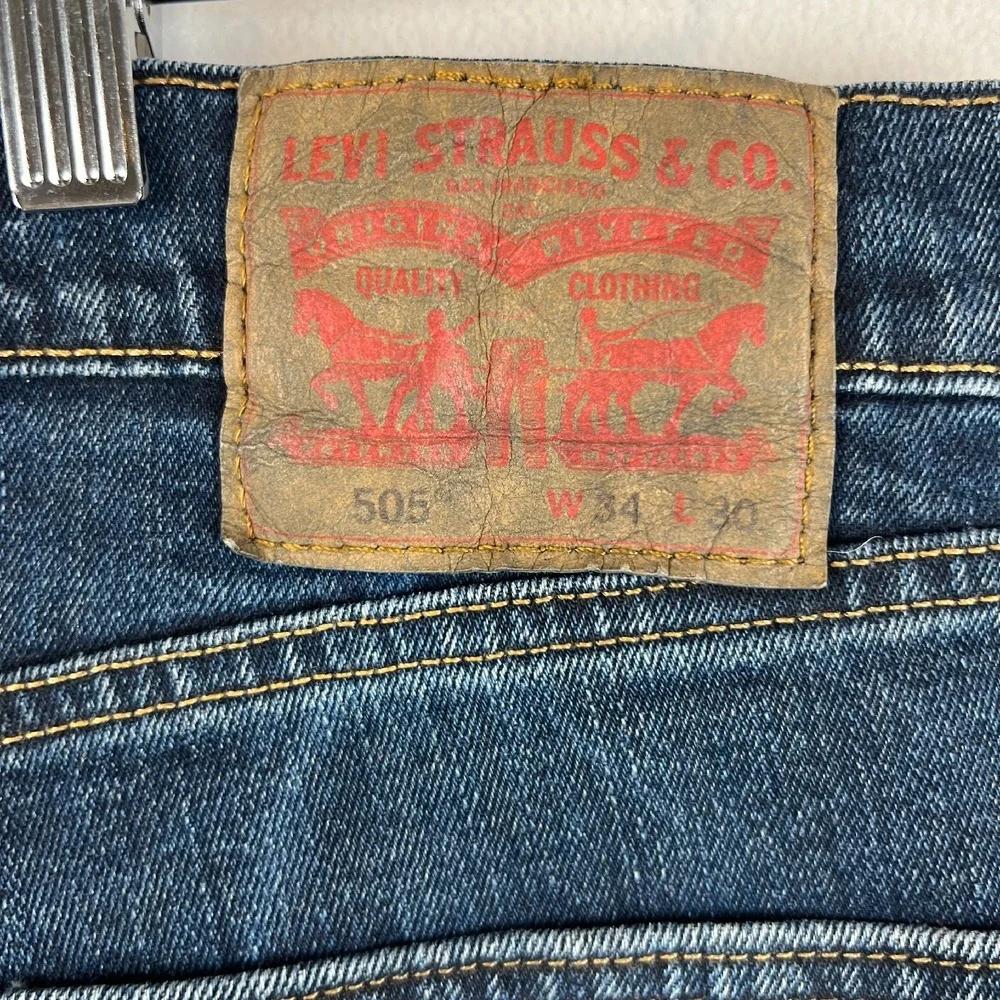Levis 505 Jeans‎ Mens 34x30 Regular Fit Dark Wash Denim Pants Classic